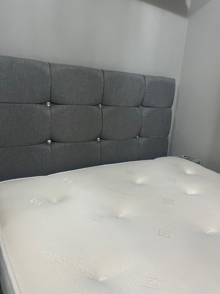 image for Lovely grey small double bed, mattress and headboard 