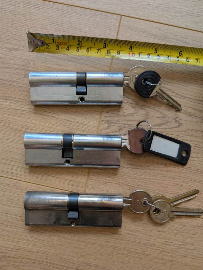 3 x Euro Cylinder Door Locks with Keys – 2 x ASEC 40/50mm + 1 x 45/45mm