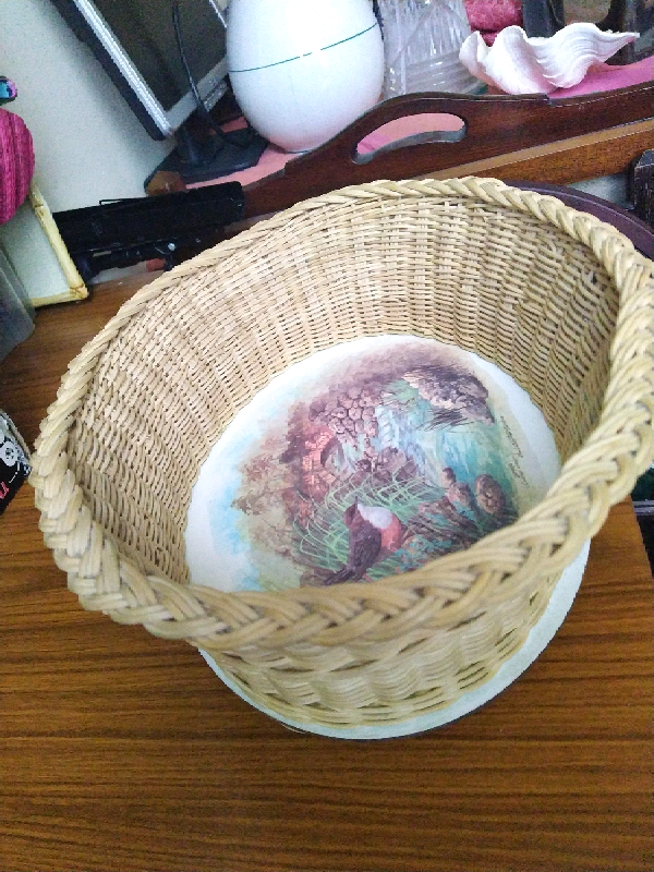 Vintage brown wicker storage basket / container