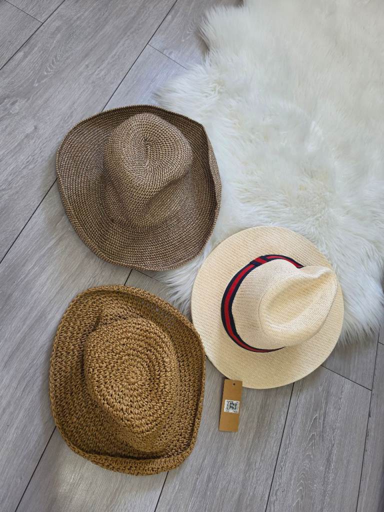 Women's Natural Paper Woven Summer Sun Hats X3