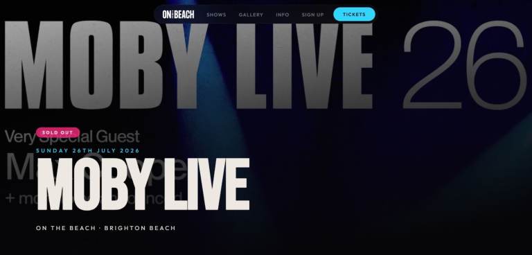 SOLD OUT MOBY ON THE BEACH BRIGHTON TICKETS X2 ANYTIME ENTRY
