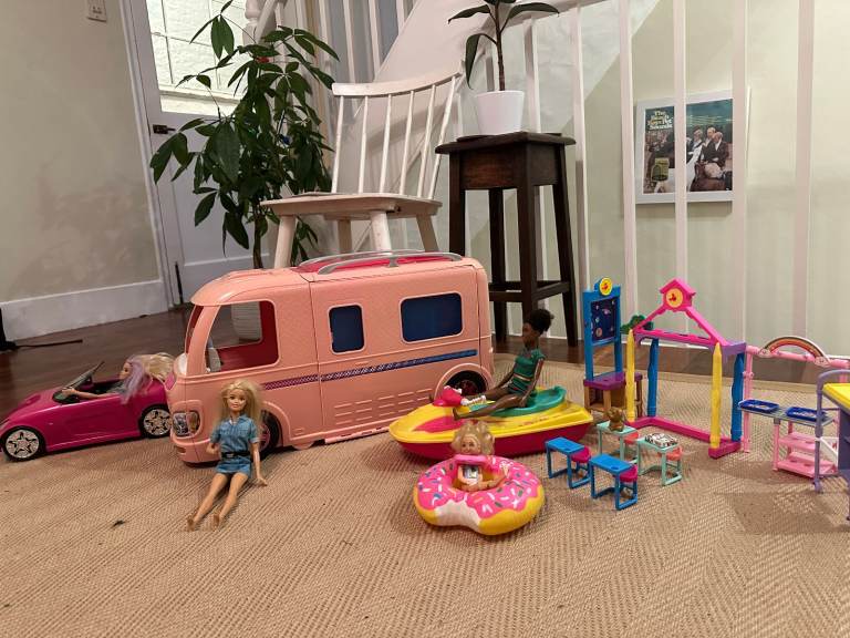 Barbie Pink 24" Motorhome Dream Campervan Bundle, Jet Ski, Car, School