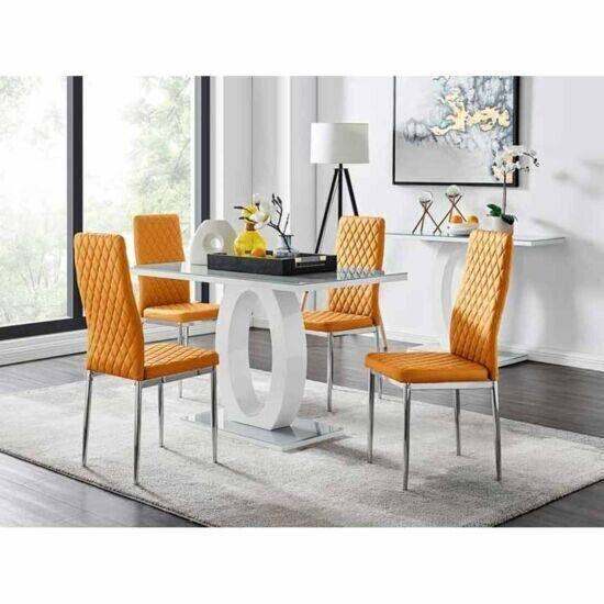 Giovani Glass Dining Table And 4 Mustard Milan Chairs Se