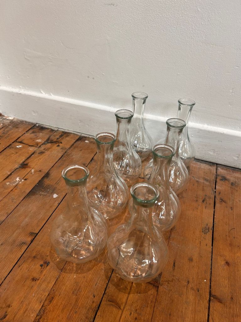 Clear Glass Vases / Bottles – Set of 8, Good Condition