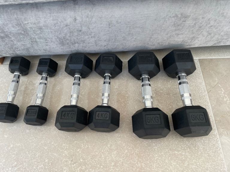 Set of 6 Hex Dumbbells – 2x2kg, 2x4kg, 2x6kg