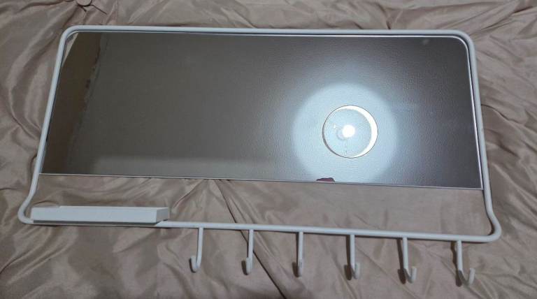 Cream decor mirror with shelf & hooks good used condition