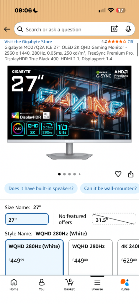 Gigabyte M027QZA ICE 27