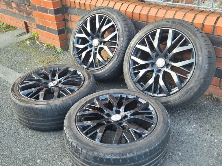 🌟Vw 17 inch Santiago style Alloy wheels 5x112 with TYRES GOLF GTI/GTD/R CADDY AUDI SKODA SEAT 