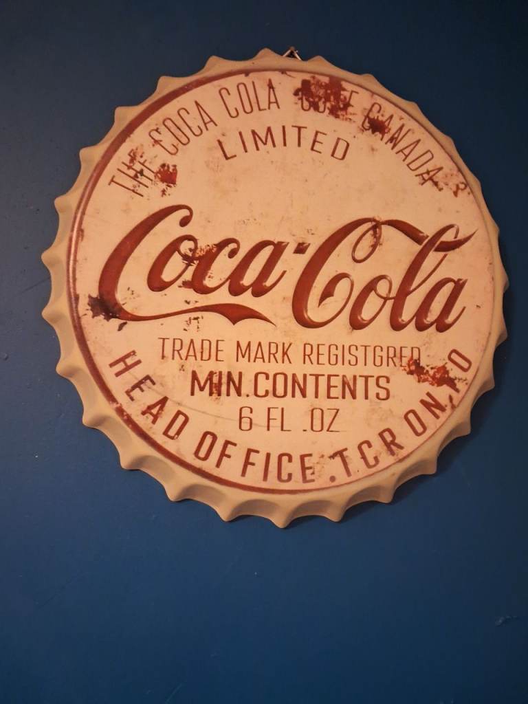 Vintage coca cola bottle cap metal sign