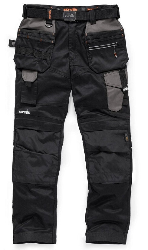 Scruffs Pro Flex Plus Men's Holster Trousers Black Size 34R T55392 Belt included