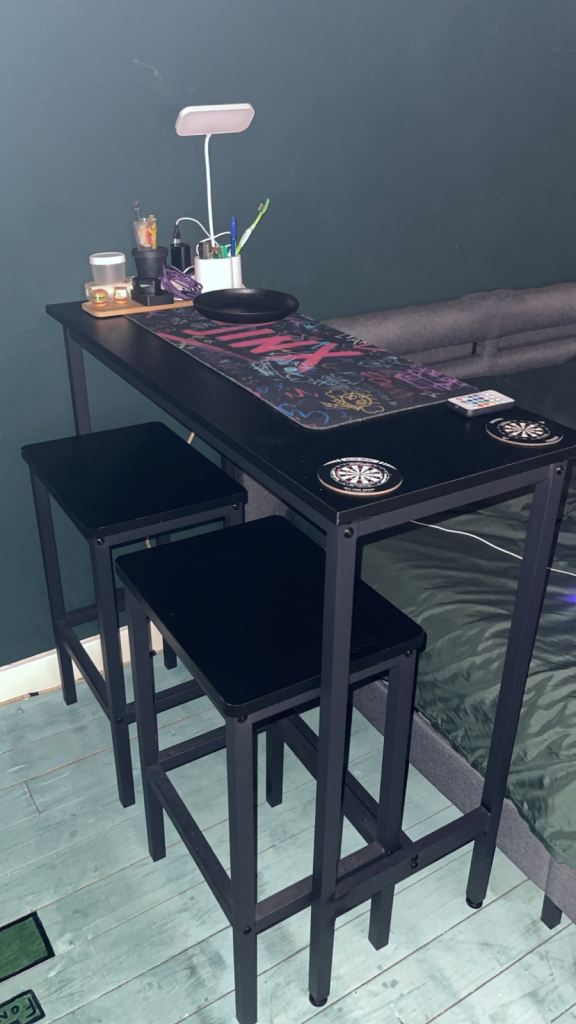 Black Bar Table and Two Stools Set Mint Condition
