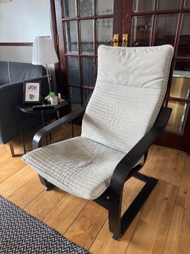 IKEA POÄNG Armchair – Walnut Effect Frame, Light Beige Cushion