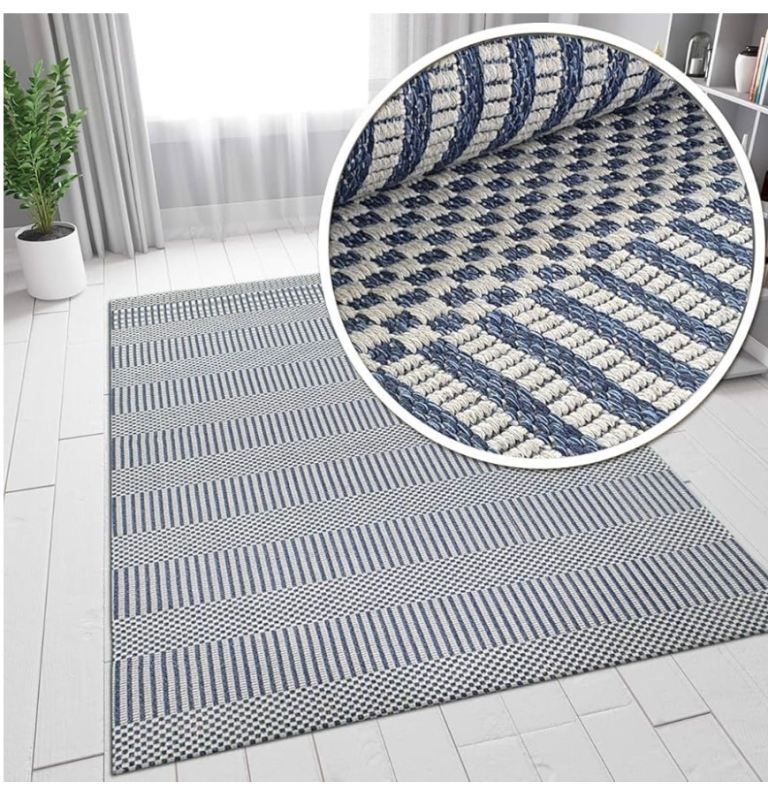 Large navy / off white Cotton Rug 280cmx190cm