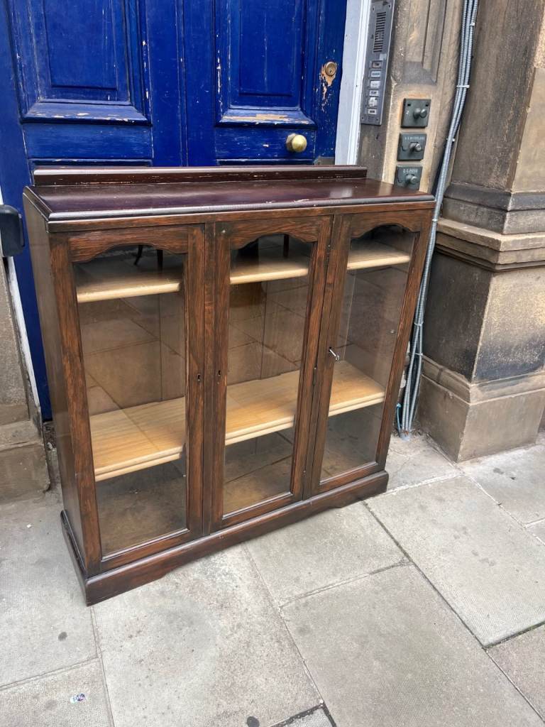Mahogany Glazed Bookcase , with 3 shelves . Great for hallways . 