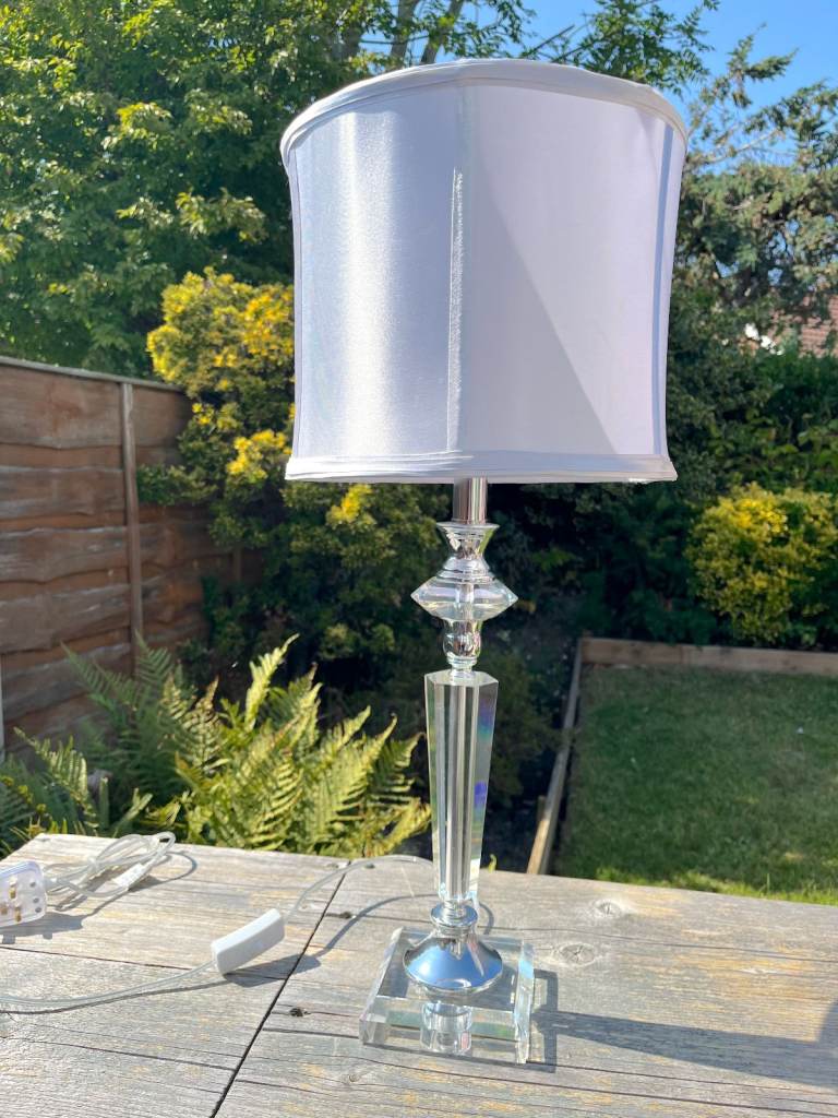 Clear Table Lamp Complete With Grey Shade E27 Compatible