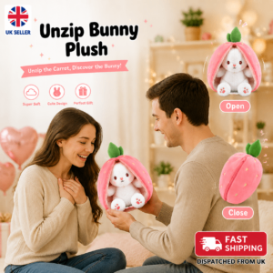 Unzip Bunny Plush Strawberry – 2-in-1 Soft Stuffed Bunny Hidden Inside Strawberry Plush Toy