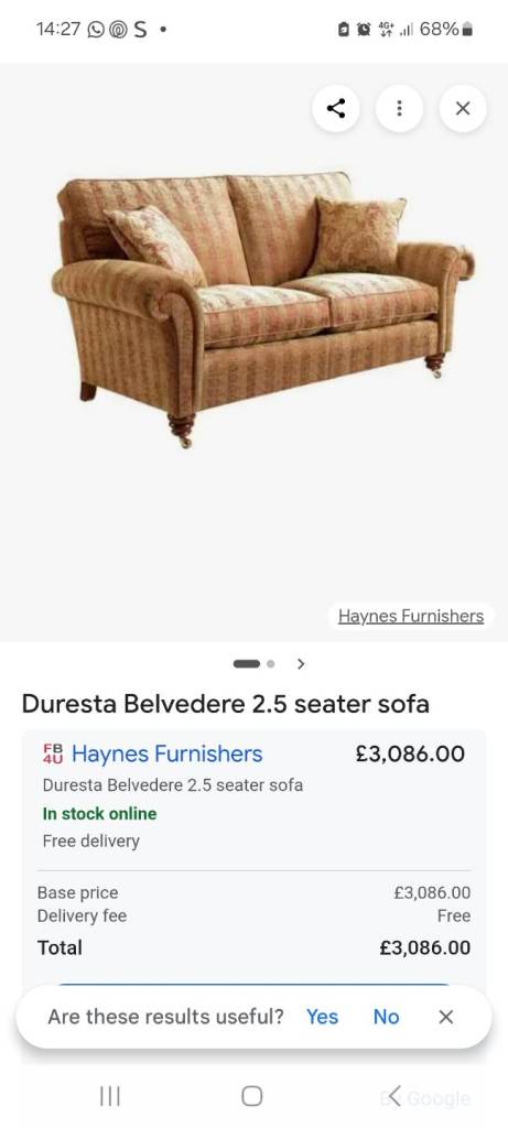 Duresta Belvedere 2.5 Seater Sofa –and two chairs in Excellent Condition.