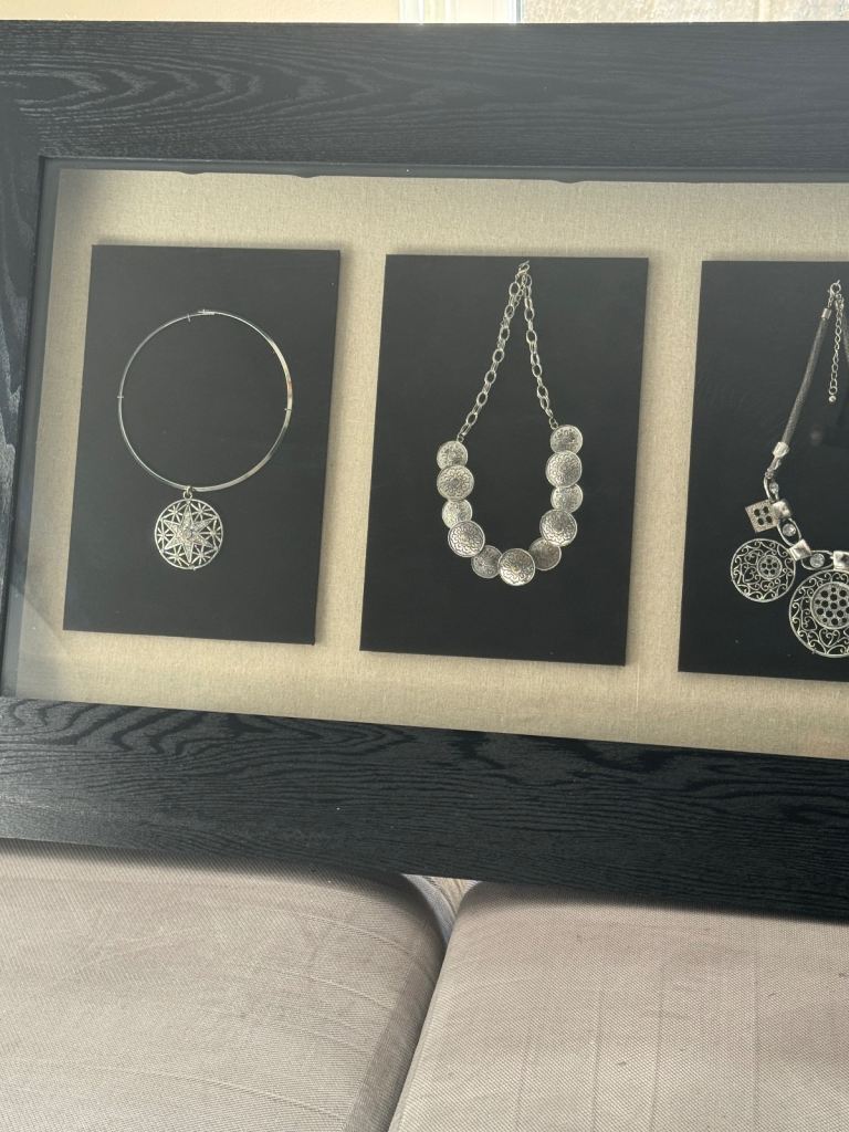 Silver jewellery wall art - Black Wood Frame