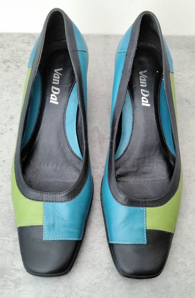 Navy Blue and Green Ladies Van Dal Haiti Shoes. Size 5. Wedge Heel.