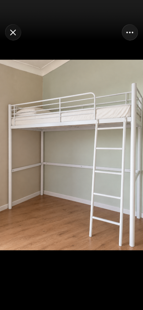White Metal Loft Bed Frame with Ladder – Good Condition