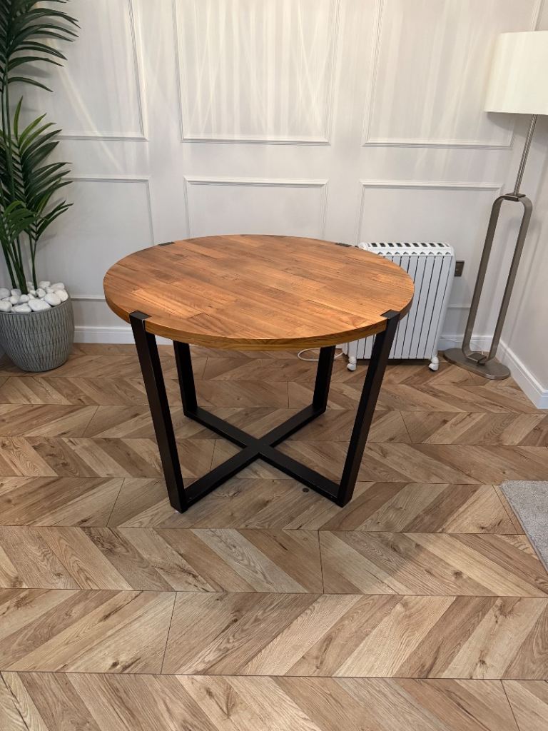 Round Next Dining Table - Solid Oak Top with Black Metal Base