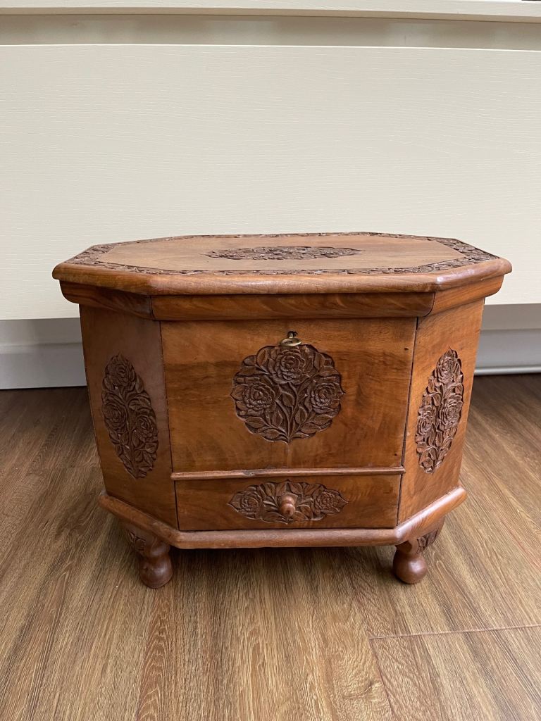 Indian Kashmir Wooden hand crafted carved box on legs