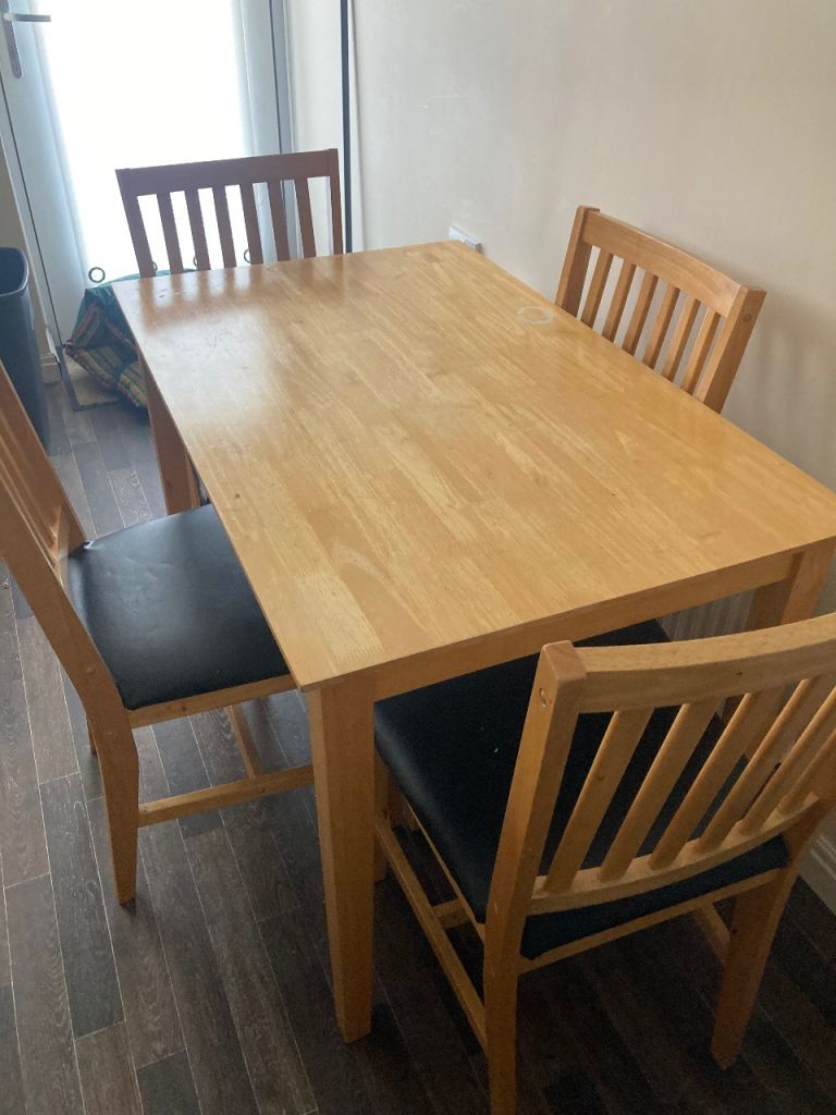 Wooden Dining Table with 4 Chairs – Good Condition