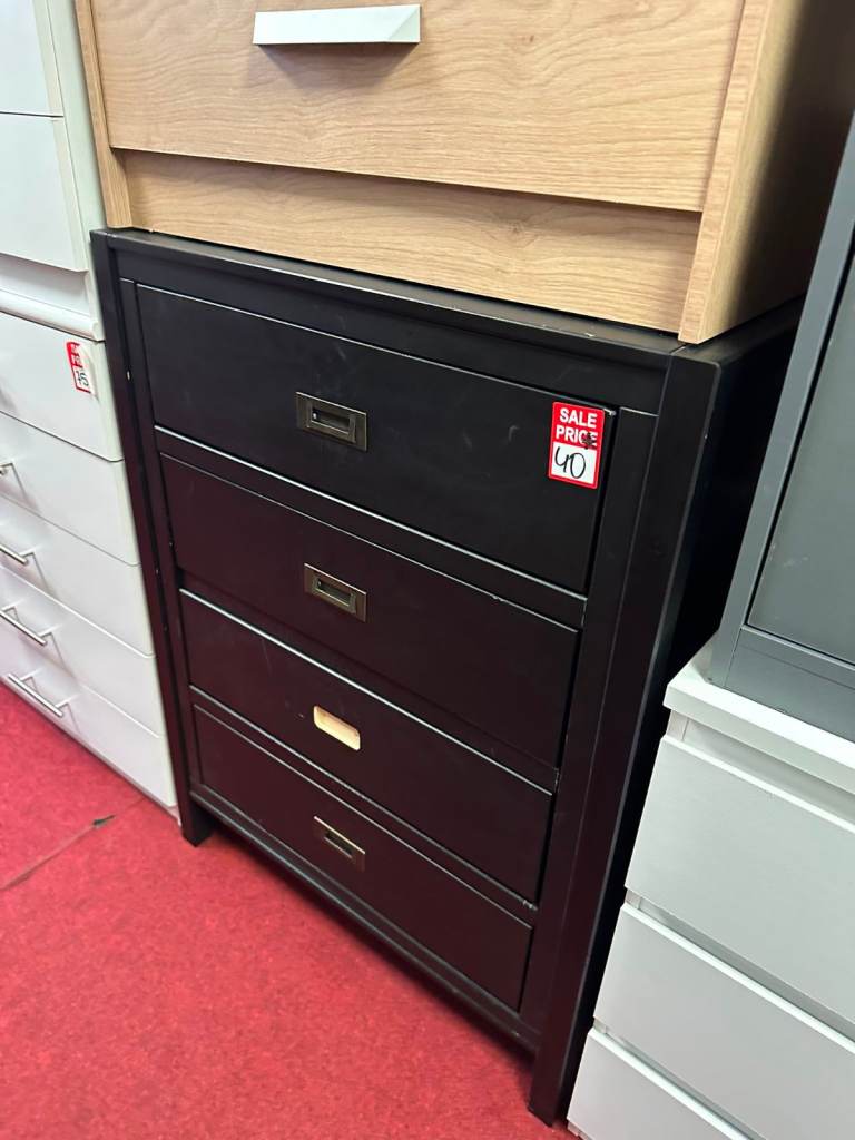 Walker Edison Tallboy Chest of Drawers 4 Storage Drawer Cabinet Black Solid Wood