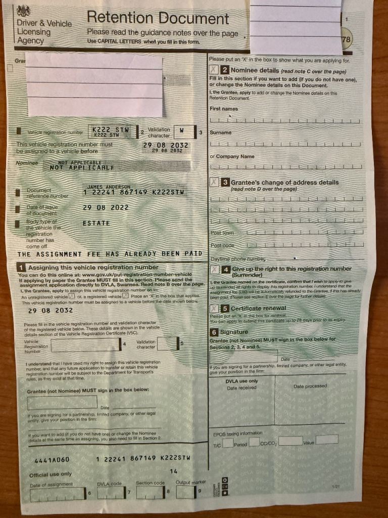 Private plate on retention  K 2 2 2 S T W 