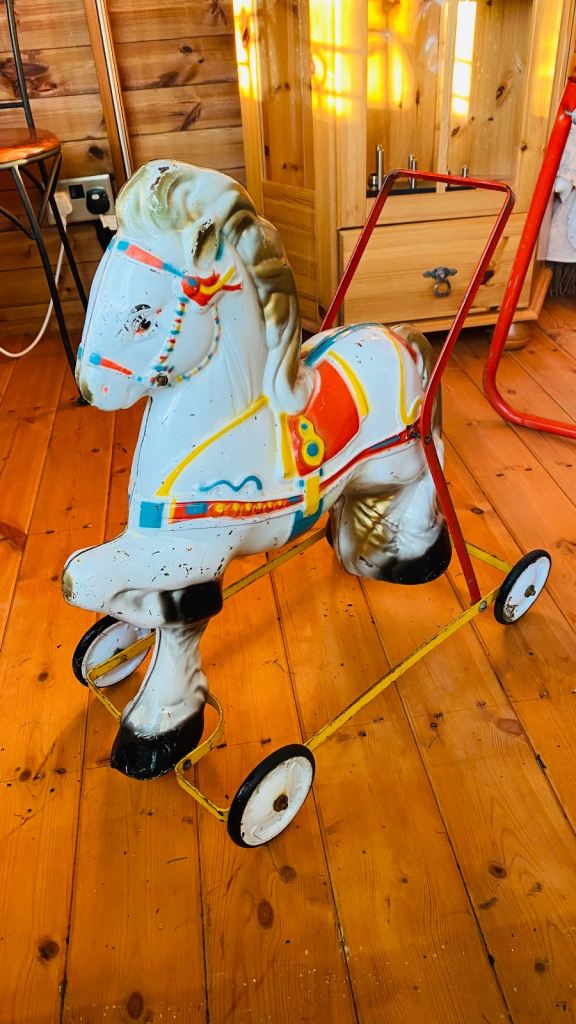 Vintage 1950s  Mobo Toys by D. Sebel & Co Ltd.,  Toy Pull Along Horse On Wheels