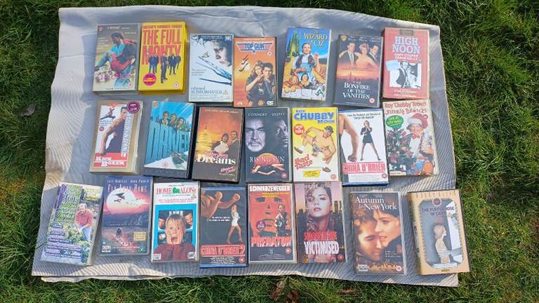 BUNDLE JOB LOT 22 VHS TAPES WHITE STAINS? MOULD? would clean.