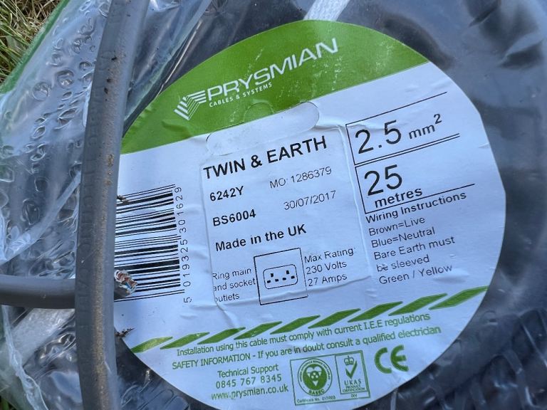 Twin and earth electrical cable 2.5mm