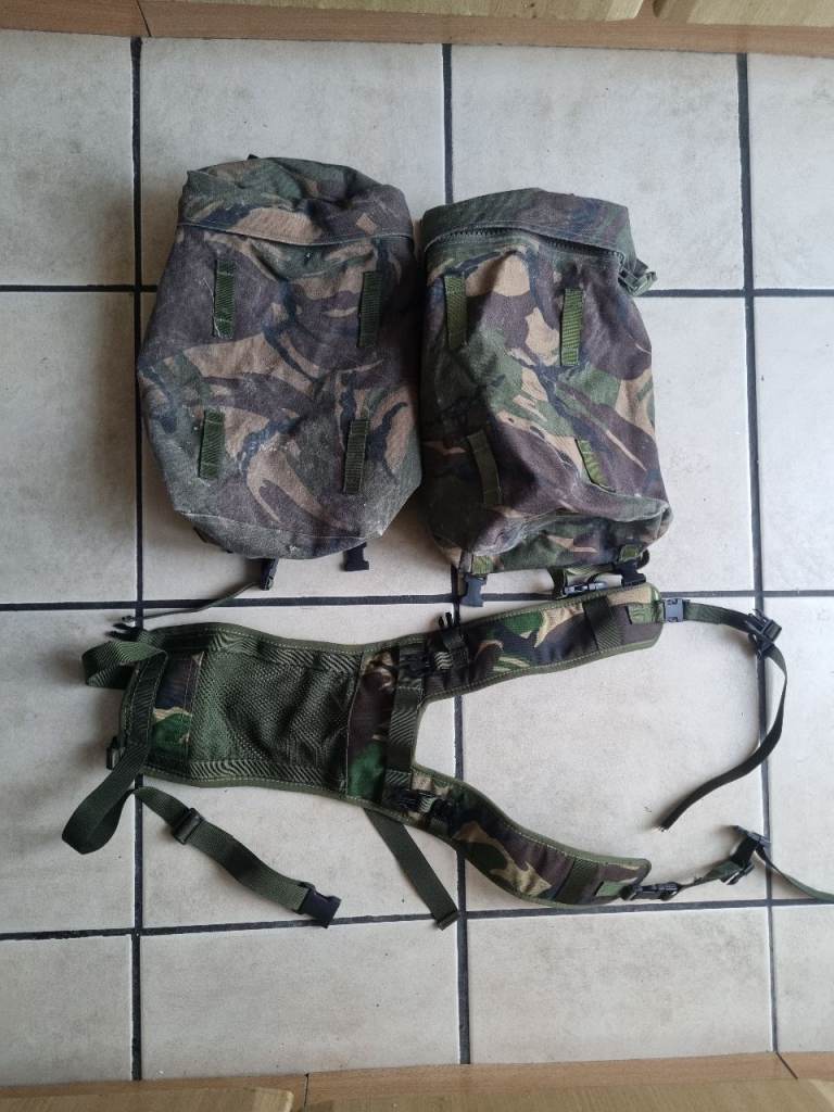 Army Camo Rucksack Pouches with Yoke – Good Condition