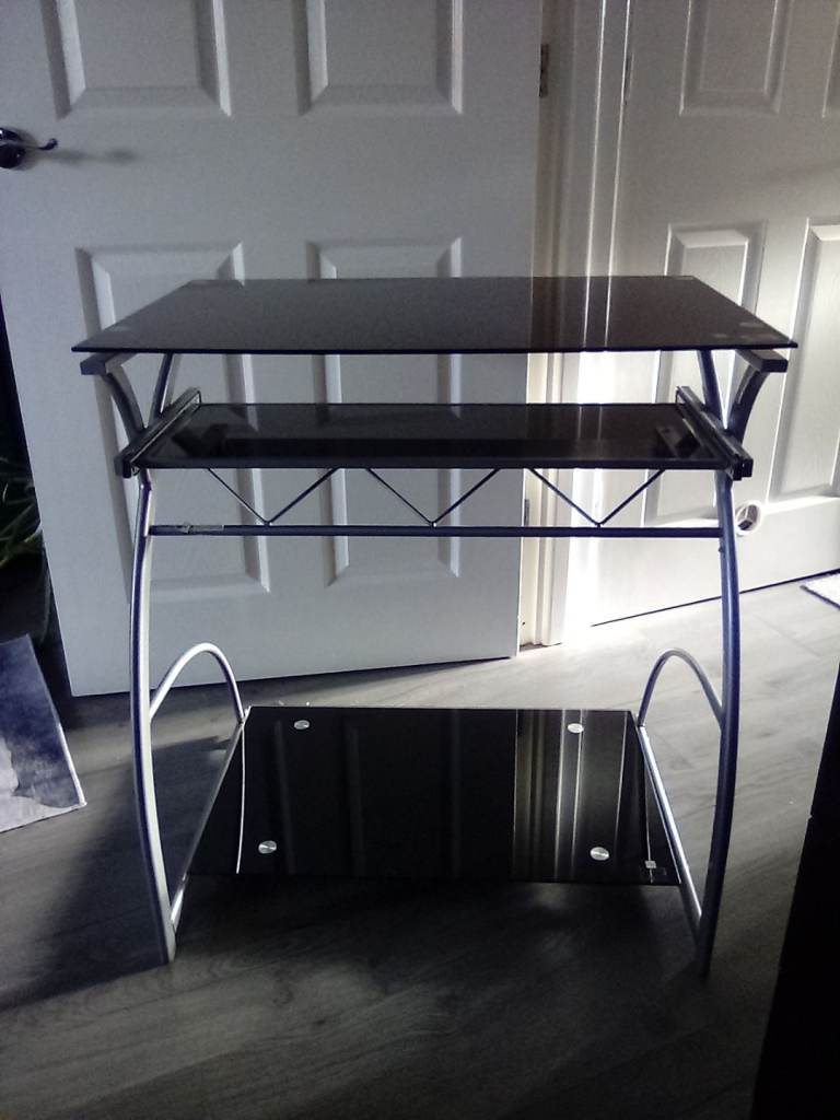 Used compact Black Glass Desk 