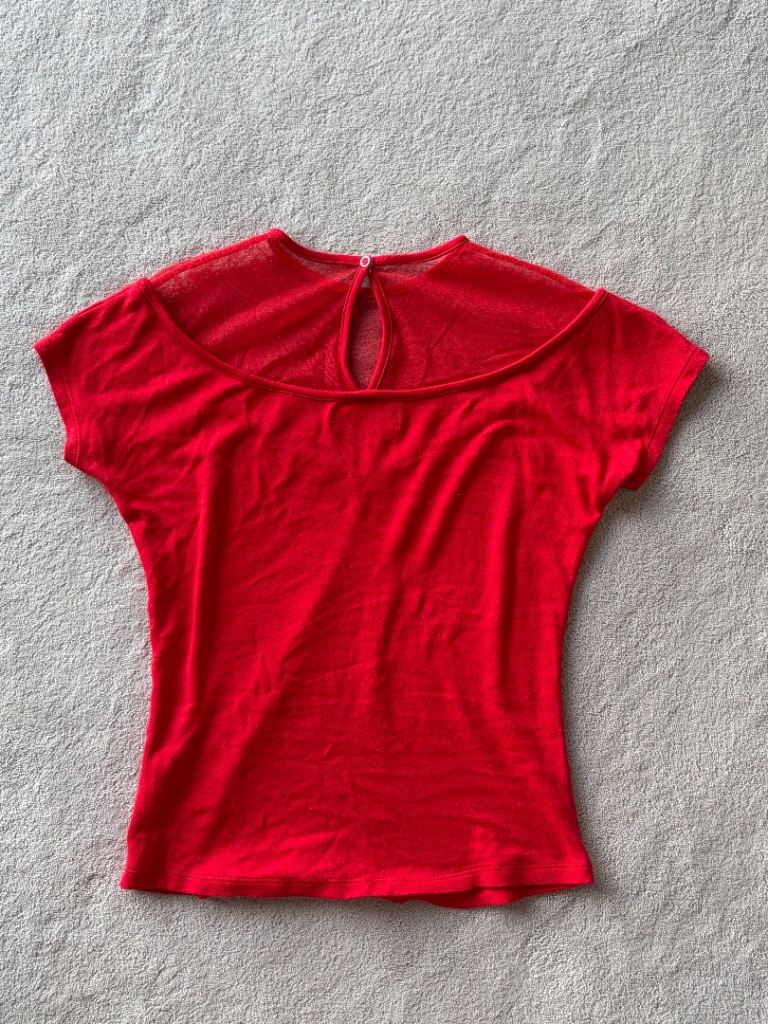 Diesel Red Women's Top with Sheer Detailing – Size S