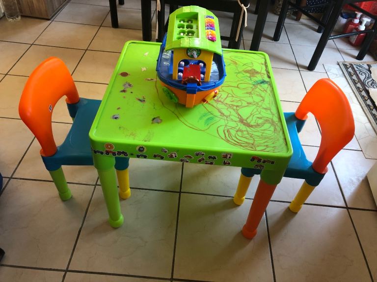 Kids Plastic Table and Chairs Set – Multicoloured, Fair Condition