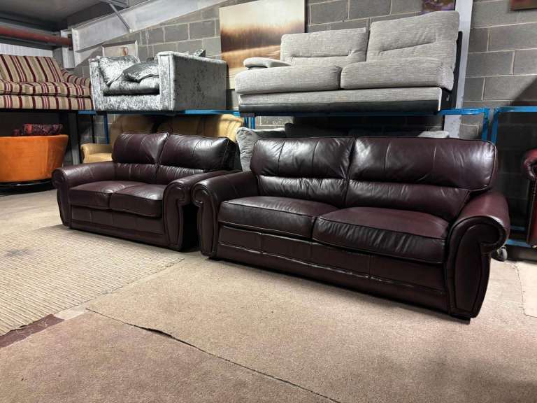 Brown Leather 2 and 3 Seater Sofas 