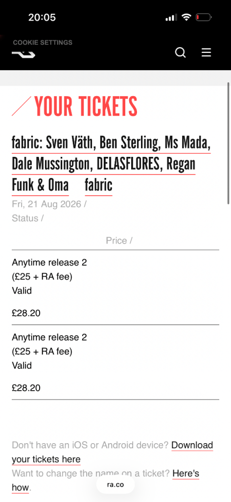 2 Tickets Sven Vath TRANCE2 Fabric