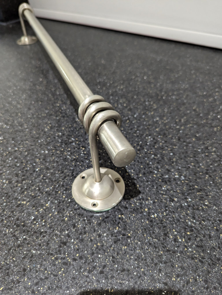 GREY METAL TOWEL RAIL 72.5cm L x 6.5cm D x 11cm H HANGING SPACE 53cm L