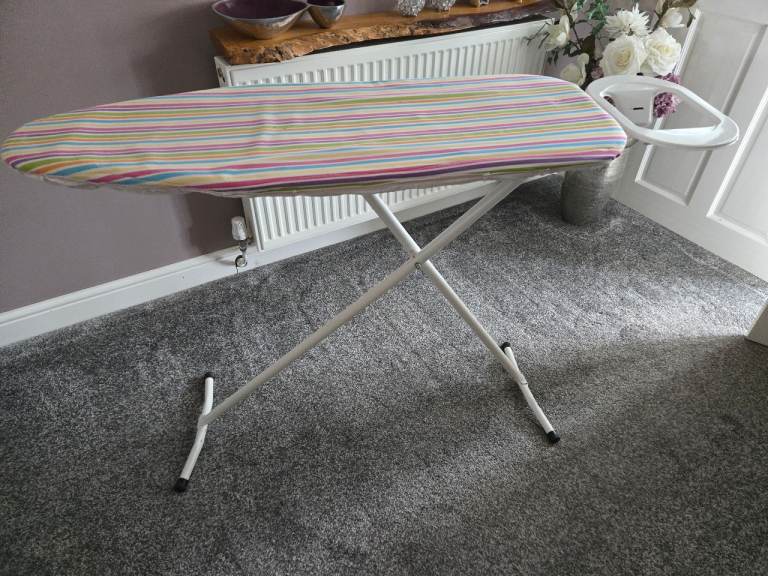 Sturdy Ironing Board with Colourful Striped Cover