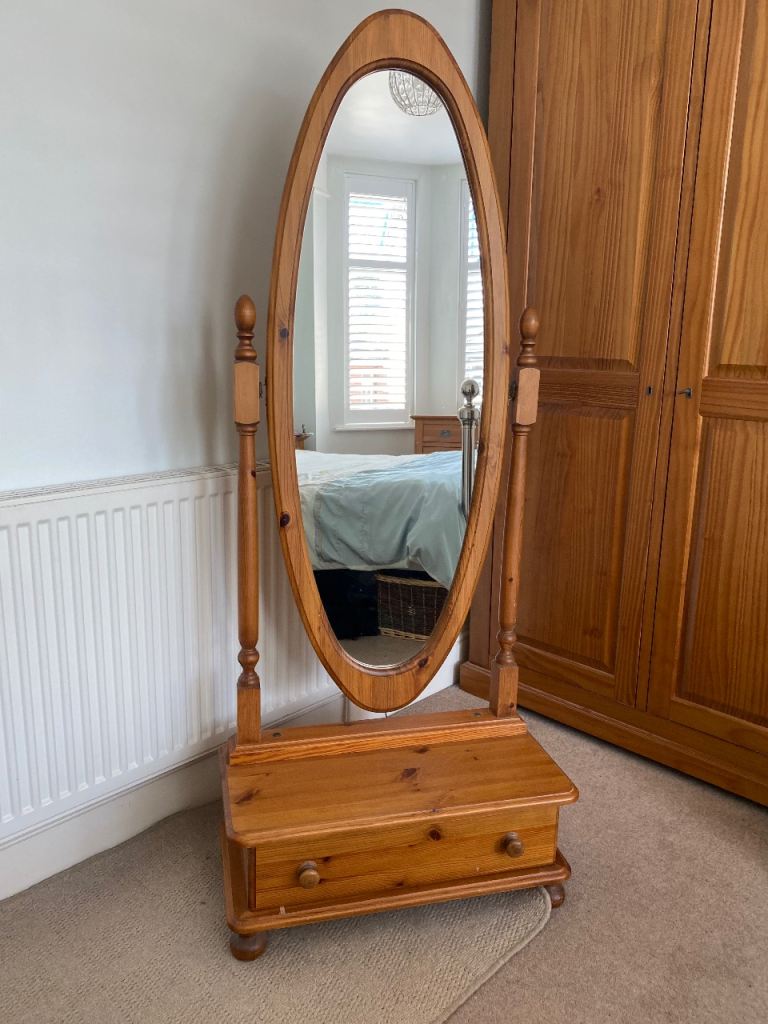 Freestanding Solid Pine Mirror with drawer