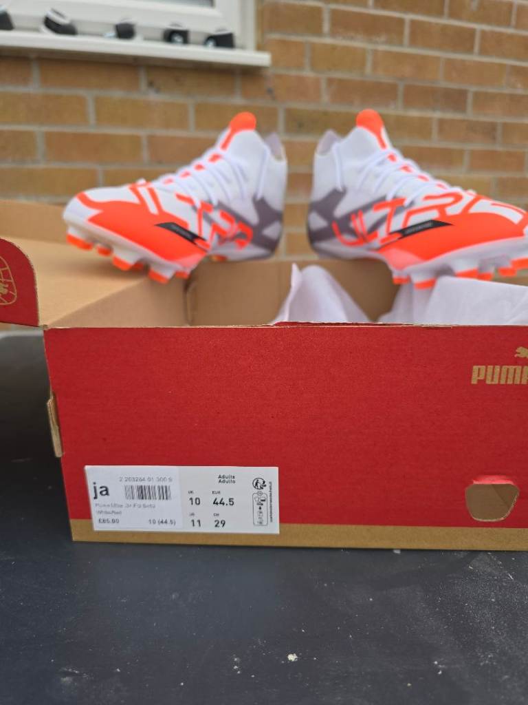 Puma Football Boots – White and Orange, Size 10, New