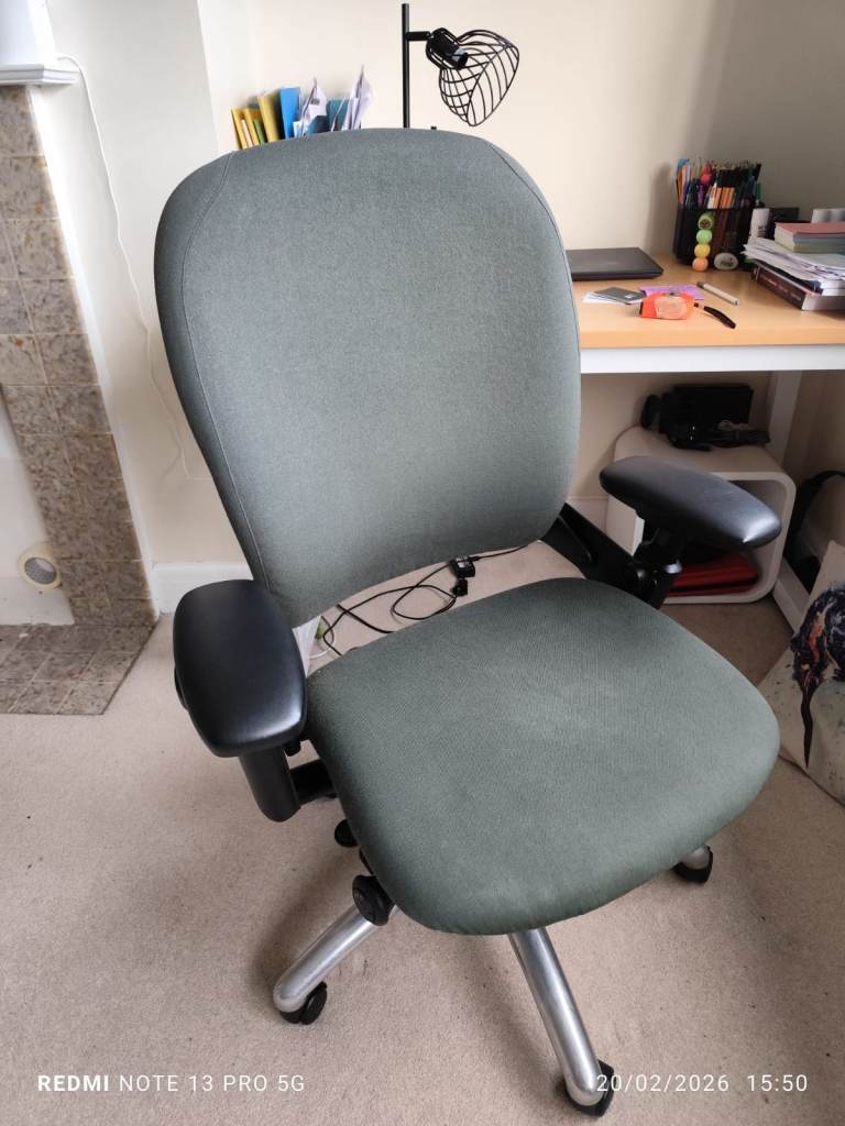 Steelcase Leap ergonomic office chair with chrome legs and lumbar support