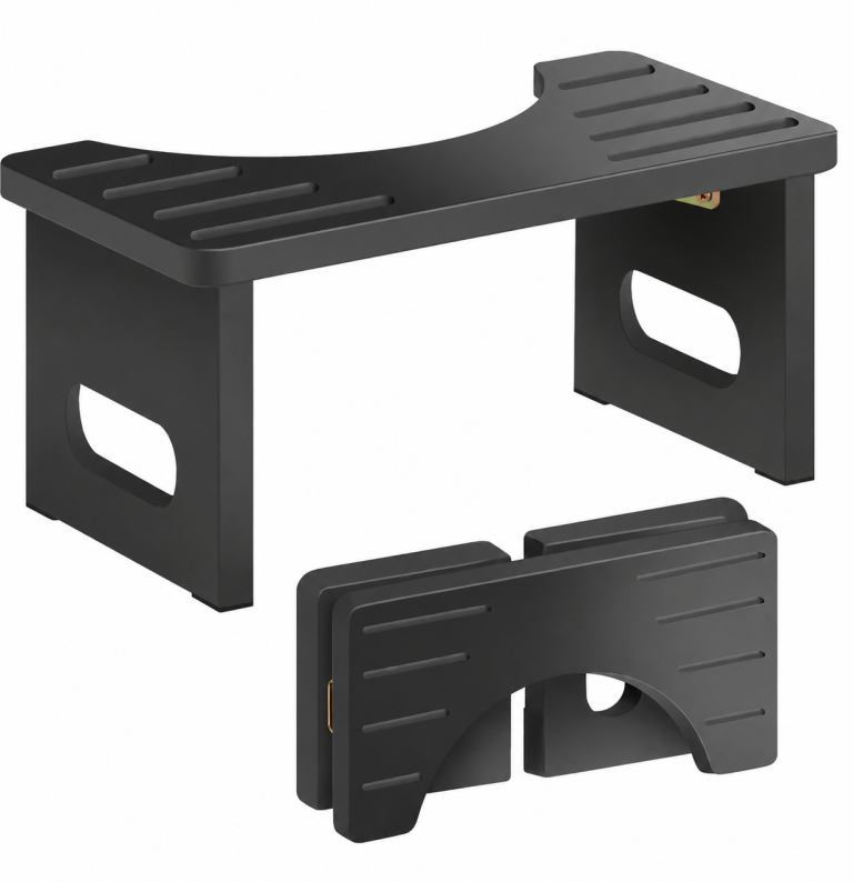 Wooden Toilet Stool Folding Footstool with Anti-slip Pads – Black