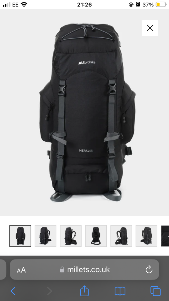 Eurohike 65l backpack 