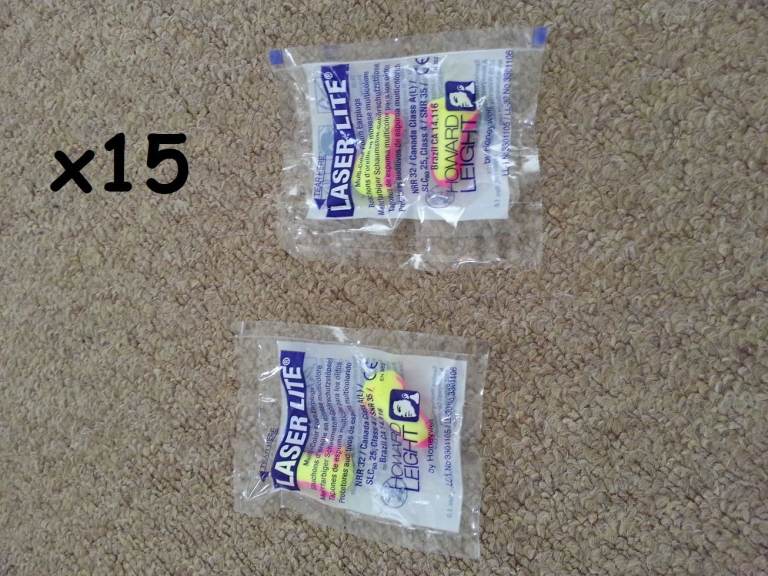 Earplugs - 15 pairs of NEW Honeywell Howard Leight Individually Wrapped Uncorded - Yellow/Pink