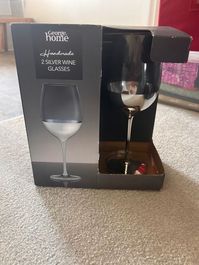 Brand new in box silver wine glasses 