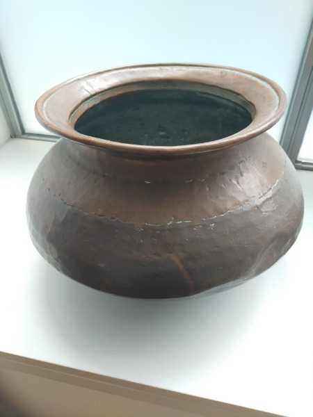 Antique late 19th century large Indian hand hammered copper cooking bowl  Garden Planter Pot