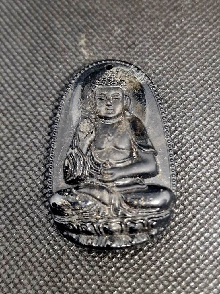 Black Obsidian Carved Buddha Gemstone Crystal Pendant - 5cm Approx