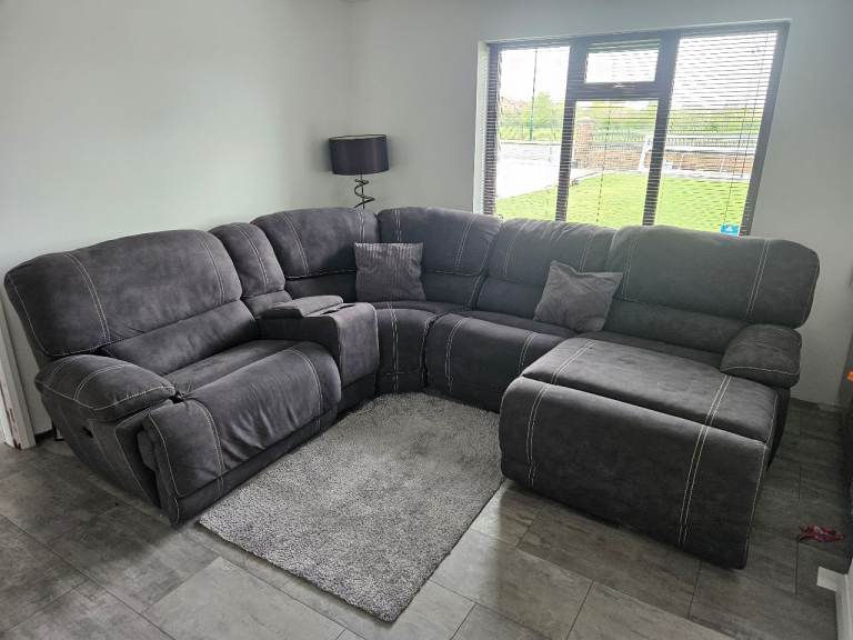 Large Grey Corner Sofa with electric Recliner and storage section